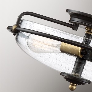 Lampa sufitowa plafon Griffin Elstead Lighting 3xE27 60 W z brązowym, palladiańskim wykończeniem i szkłem z bąbelkami powietrza.