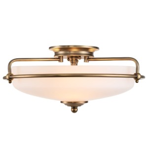 Lampa sufitowa plafon Griffin Elstead Lighting 3xE27 60 W stal opalowe szkło wyblakły mosiądz.