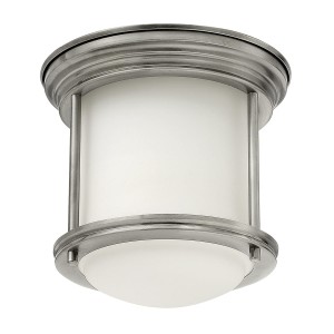 Lampa sufitowa plafon Hadrian Elstead Lighting z opalowym szkłem i antycznym niklem.