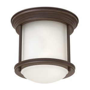 Lampa sufitowa plafon Hadrian Elstead Lighting stal trawione szkło opalowe olejowany brąz.