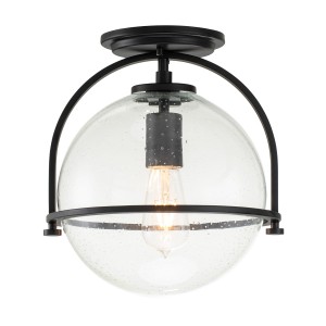 Lampa sufitowa plafon Somerset QN-SOMERSET-F-C-BK Quintiesse 1xE27 60W Stal, Szkło z bąbelkami powietrza Czarne