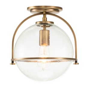 Lampa sufitowa plafon Somerset Elstead Lighting, stal i szkło z bąbelkami powietrza, stary mosiądz.