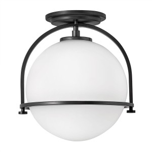 Lampa sufitowa plafon Somerset Elstead Lighting 1xE27 60W Stal, Szkło opalowe Czarne.