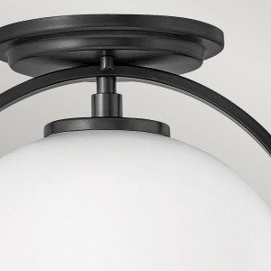 Lampa sufitowa plafon Somerset Elstead Lighting z opalowym szklanym kloszem, czarna stal.