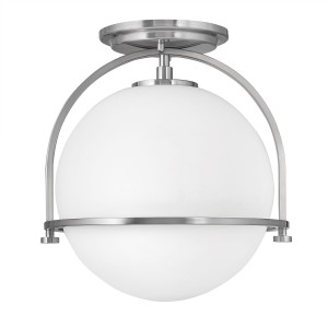 Lampa sufitowa plafon Somerset Elstead Lighting z opalowym kloszem w kolorze szczotkowanego niklu.