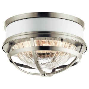 Lampa sufitowa plafon Tollis Elstead Lighting 2xE27 40W, szkło żebrowane białe, szczotkowany nikiel.
