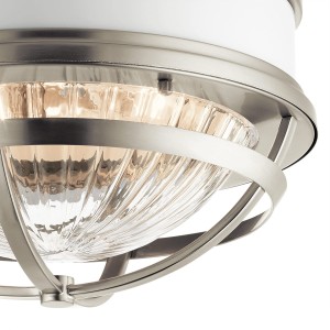 Lampa sufitowa plafon Tollis Elstead Lighting 2xE27 40W z żebrowanym szkłem i szczotkowanym niklem.