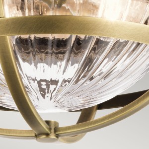 Lampa sufitowa plafon Tollis Elstead Lighting, szkło żebrowane, naturalny mosiądz.