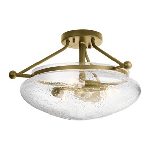 Lampa sufitowa plafon Belle Elstead Lighting 3xE14 40W z bąbelkami powietrza w szkle, szczotkowany naturalny mosiądz.