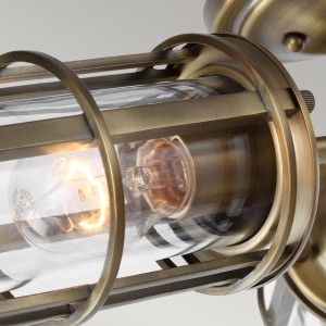 Lampa sufitowa plafon Urban Restoration Elstead Lighting z ciemnego starego mosiądzu, trzy źródła światła E27, szkło i stal.