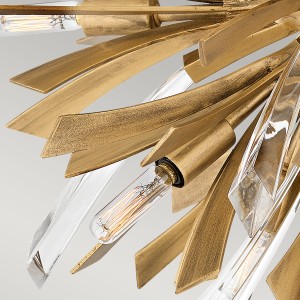 Lampa sufitowa plafon Vida Elstead Lighting detal kryształów i żarówki 9xE14 40W, oksydowane złoto.