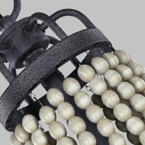 Lampa wisząca Nori Elstead Lighting 6xE14 40W, stal i drewno, stary cynk, szare koraliki.