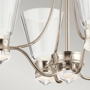 Lampa wisząca Kayva Elstead Lighting z polerowanego niklu z wbudowanym LED i fasetowanym szkłem.