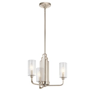 Lampa wisząca Kimrose QN-KIMROSE3-PN Quintiesse 3xE14 40W Stal, Szkło żebrowane Polerowany nikiel