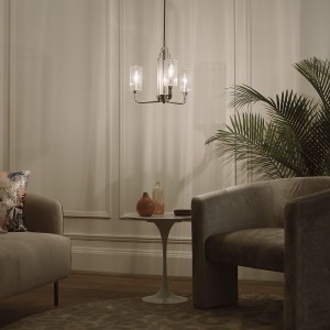 Lampa wisząca Kimrose Elstead Lighting 3xE14 40W Stal, Szkło żebrowane Polerowany nikiel w eleganckim salonie