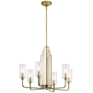 Lampa wisząca/żyrandol Kimrose Elstead Lighting 6xE14 40W Stal, Szkło żebrowane Szczotkowany naturalny mosiądz.