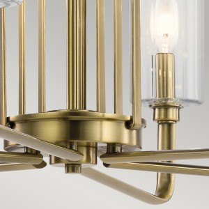 Lampa wisząca Kimrose Elstead Lighting z żebrowanym szkłem i szczotkowanym naturalnym mosiądzem.