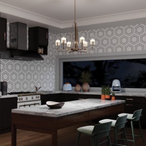 Lampa wisząca/żyrandol Kimrose Elstead Lighting 6xE14 40W w kuchni.
