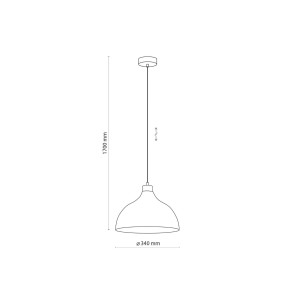 Lampa wisząca CAP TK Lighting 1xE27 Metal Biały – wymiary i schemat montażu.