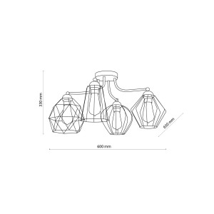 Lampa sufitowa/żyrandol GALAXY TK Lighting 4xE27 Metal Czarny - rysunek techniczny.