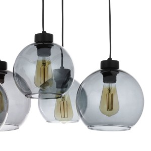 Lampa wisząca CUBUS TK Lighting z metalowymi, czarnymi elementami oraz szklanymi kulistymi kloszami na żarówki E27.
