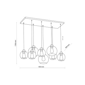 Lampa wisząca CUBUS TK Lighting 8xE27 Metal Czarny schemat