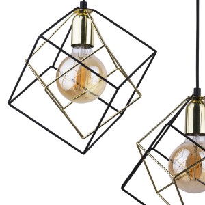 Lampa wisząca ALAMBRE TK Lighting 3xE27 Metal Czarny w geometrycznej oprawie.