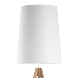 Lampa stojąca WALZ TK Lighting 1xE27 Metal Drewno z białym abażurem i drewnianą podstawą.