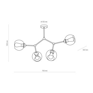 Lampa sufitowa FAIRY TK Lighting 4xE27 Metal Czarny, rysunek techniczny.
