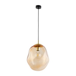 Lampa wisząca SOL TK Lighting 1xE27 Metal Złoty z bursztynowym kloszem.
