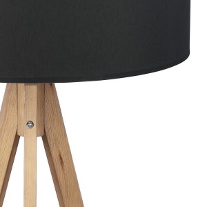 Lampa stojąca TREVISO TK Lighting 1xE27 Metal Drewno z czarnym abażurem i drewnianą podstawą.