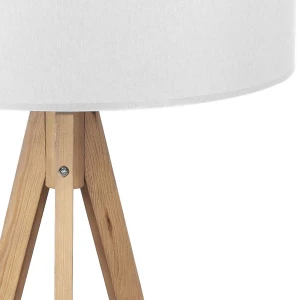 Lampa stojąca TREVISO TK Lighting z drewnianą podstawą i białym abażurem
