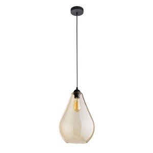 Lampa wisząca FUENTE TK Lighting 1xE27 Metal Czarny z bursztynowym kloszem.