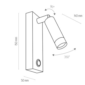 Lampa ścienna ENZO TK Lighting 1xLED Metal Czarny schemat montażu.