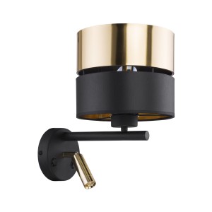 Lampa ścienna HILTON TK Lighting 2xE27 Metal Czarny z czarno-złotym abażurem.