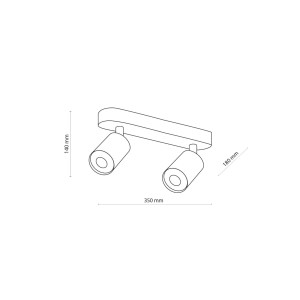 Lampa sufitowa Spot TOP TK Lighting 2x10W GU10 Czarny Metal montaż rysunek wymiarowy.