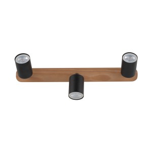 Lampa sufitowa Spot TOP TK Lighting 2x10W GU10 Czarny Metal na drewnianej podstawie.