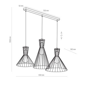Lampa wisząca SAHARA TK Lighting 3xE27 Metal Czarny - szkic techniczny.