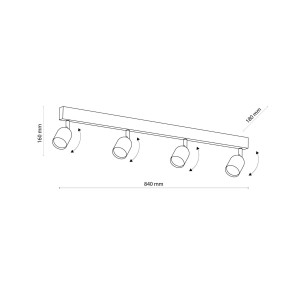 Lampa sufitowa Spot TOP TK Lighting 4x10W GU10 Biały Metal, schemat techniczny.