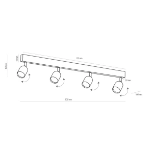 Lampa sufitowa Spot TOP TK Lighting 4x10W GU10 Czarny Metal, cztery ruchome reflektory.