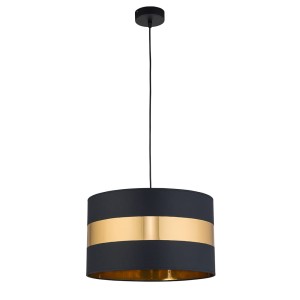 Lampa wisząca PARIS TK Lighting 1xE27 Metal Czarny z czarnym kloszem i złotym paskiem.