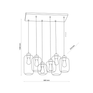 Lampa wisząca MARCO TK Lighting 6xE27 Metal Czarny — szkic techniczny.