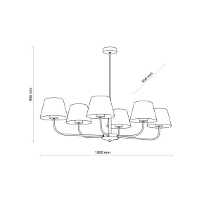 Lampa sufitowa/żyrandol CHICAGO TK Lighting 6xE27 Metal Czarny - rysunek techniczny z wymiary.