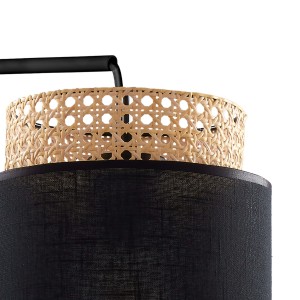 Lampa ścienna BOHO TK Lighting 1xE27 Metal Czarny z plecionką rattanową na kloszu.