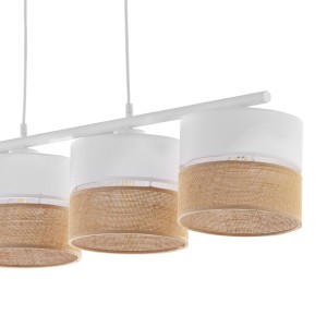 Lampa wisząca LINOBIANCO TK Lighting 4xE27 Metal Biały, z abażurami w kolorze białym i naturalnym.
