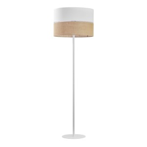 Lampa stojąca LINOBIANCO TK Lighting 1xE27 Metal Biały z beżowym abażurem.