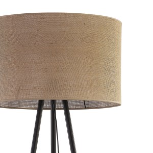 Czarna metalowa lampa stojąca JUTA TK Lighting 1xE27 z beżowym abażurem.
