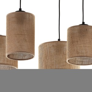 Lampa wisząca JUTA TK Lighting 4xE27 Metal Czarny z czterema abażurami z juty.