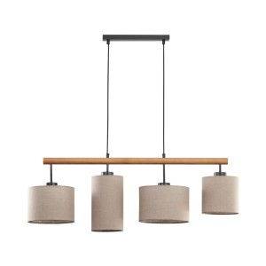Lampa wisząca DEVA TK Lighting 4xE27 Metal Czarny z czterema abażurami w beżowym kolorze.