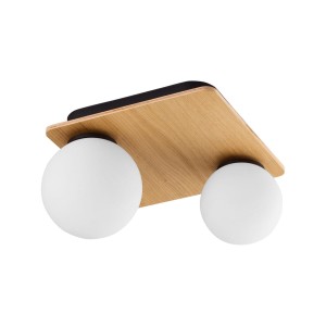 Lampa sufitowa Plafon BIANCA TK Lighting 2x6W G9 Biały Metal, drewniana baza, dwa białe klosze.
